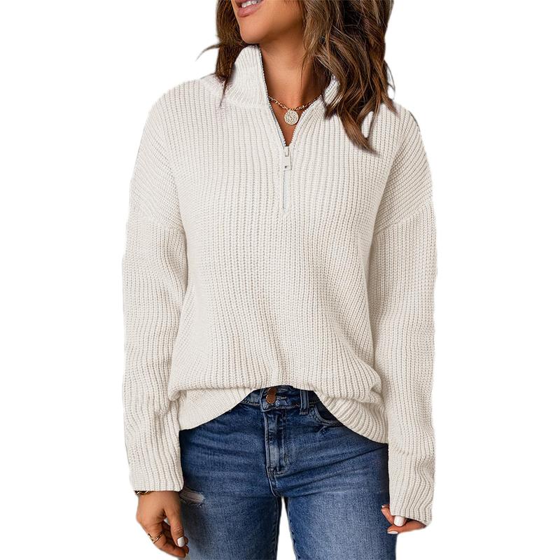 Dokotoo Womens Sweaters Long Sleeve 1 4 Zip Pullover Polo V Neck Dressy Casual Tops