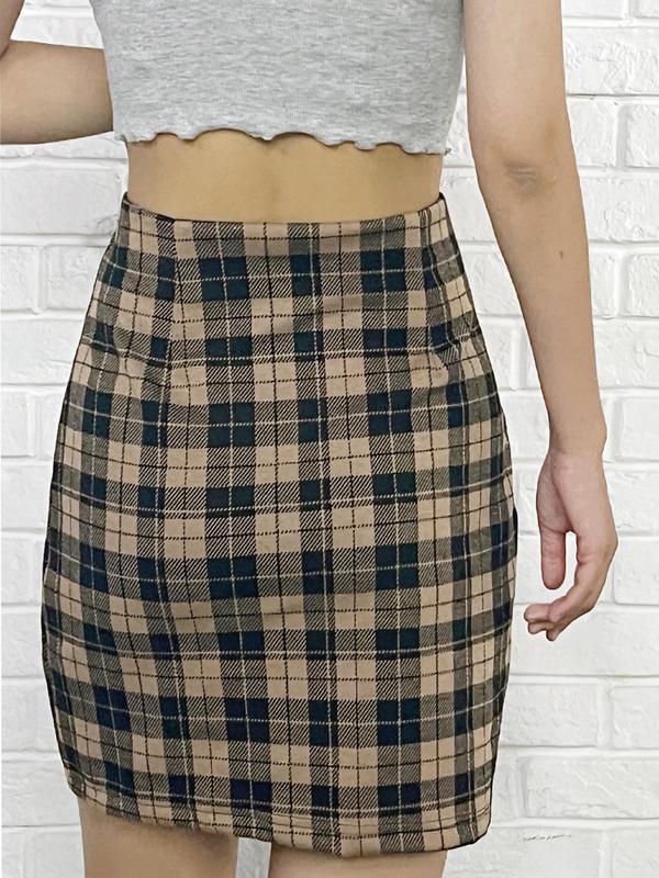 Women's Plaid Print High Waist Bodycon Skirt, Casual Fashion Short Skirt for Daily Wear, Ladies Bottoms for All Seasons