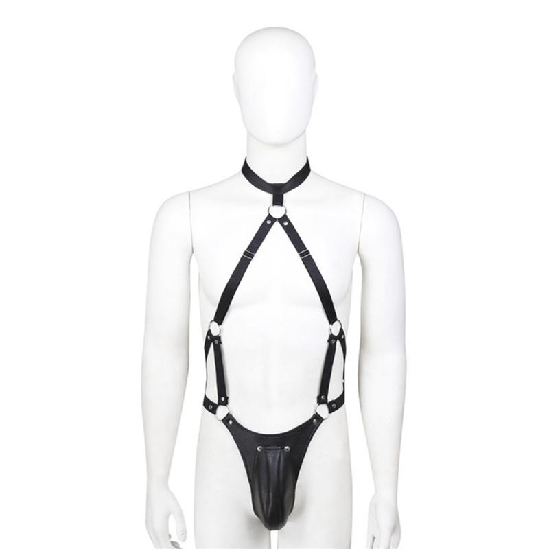 Leather Harness Belt Mankini Cosplay Bodysuit Scrotal Support Underwear