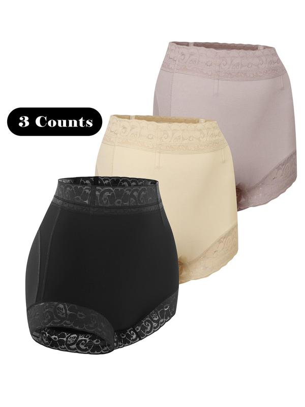 Women's Plain Contrast Lace High Waist Boyshorts, Casual Comfy Breathable Seamless High Rise Panty for Daily Wear, Ladies Underwear for All Seasons, Fall Clothes