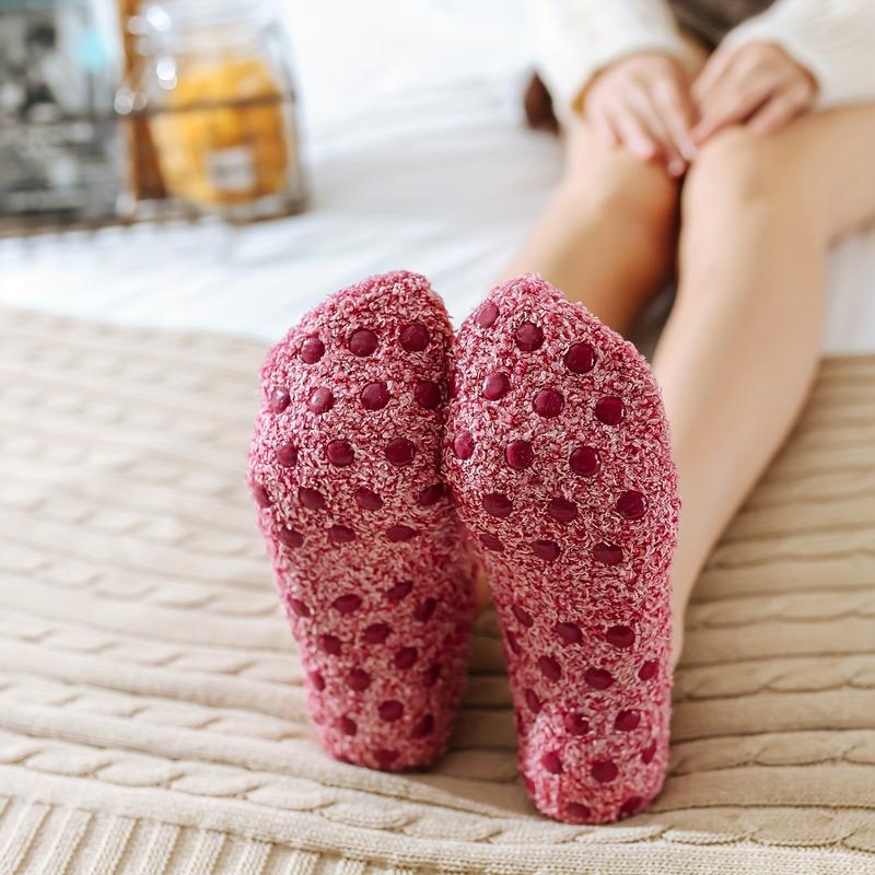 1 3 Pairs Fuzzy Slipper Socks, Comfy & Warm Non-slip Floor Socks, Women's Stockings & Hosiery