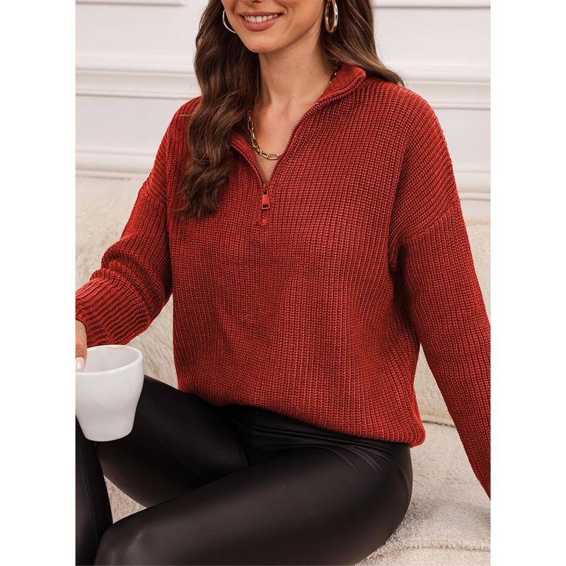 Dokotoo Womens Sweaters Long Sleeve 1 4 Zip Pullover Polo V Neck Dressy Casual Tops