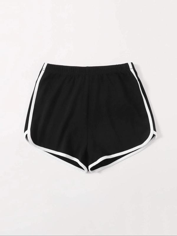 Women's Contrast Binding Elastic Waist Shorts, Casual Colorblock Wide Leg Shorts for Summer, Ladies Bottoms for Daily Wear