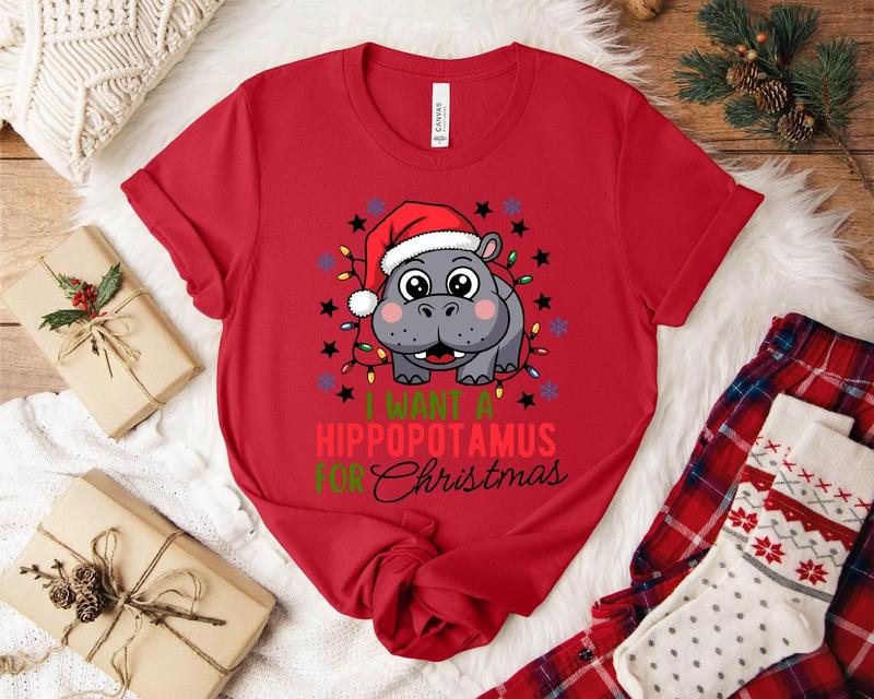A Hippopotamus For Christmas Shirt, Hippo Christmas Lights Shirt, Fun Family Xmas Party Sweatshirt, Perfect Gift For Hippo Lovers