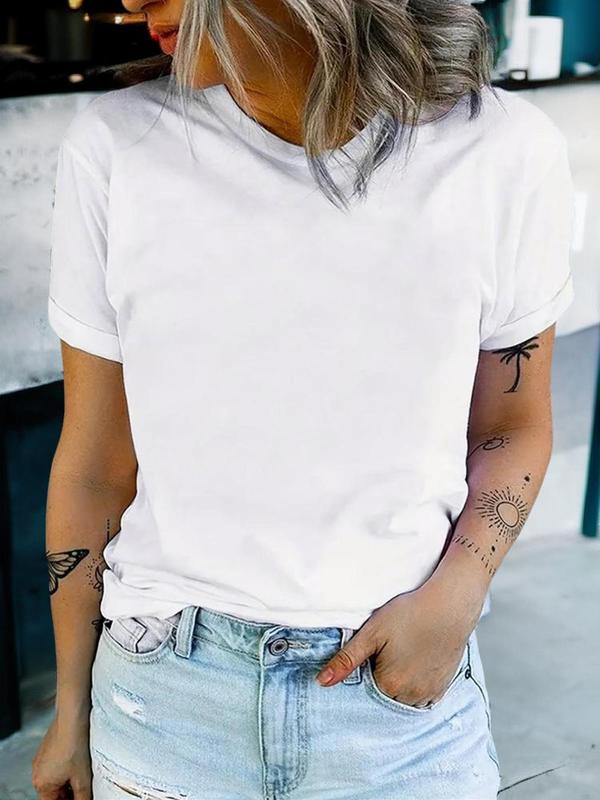 Women's Basic Plain Round Neck Tee, Summer Clothes Women, Casual Fashion Short Sleeve T-shirt for Summer, Lady's Top for Daily Wear, Summer Tshirt for Womenswear, 90s Clothes