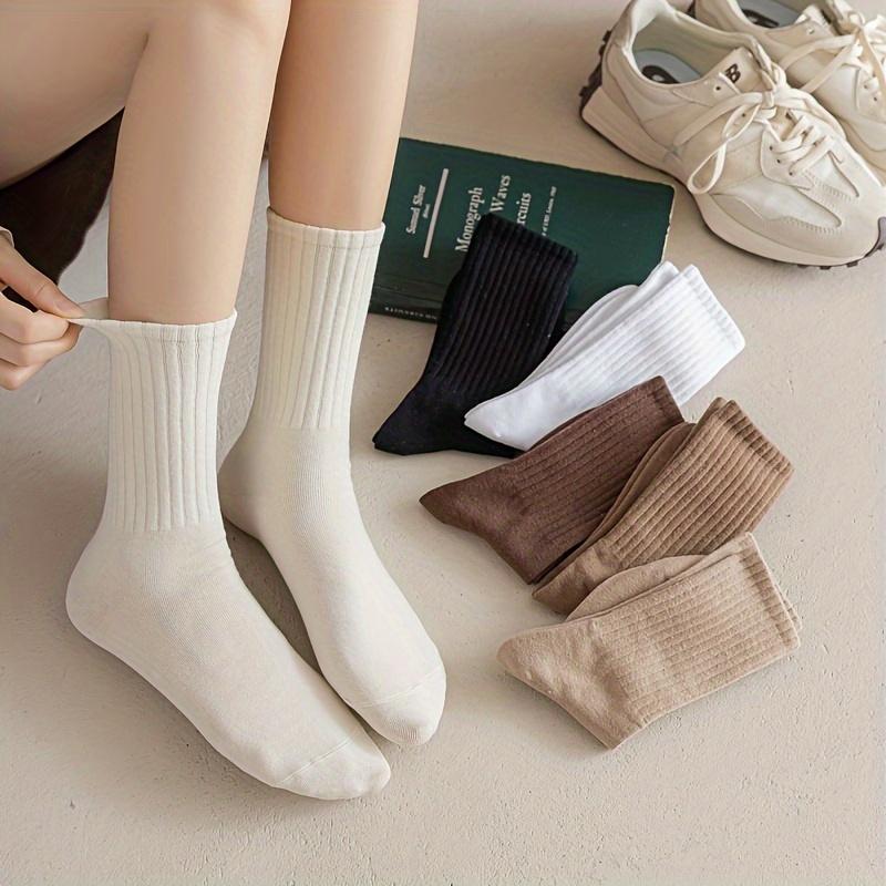 10 20 Pairs Of Women's Simple And Versatile Mid Length Socks, Comfortable Solid Color Sports Socks