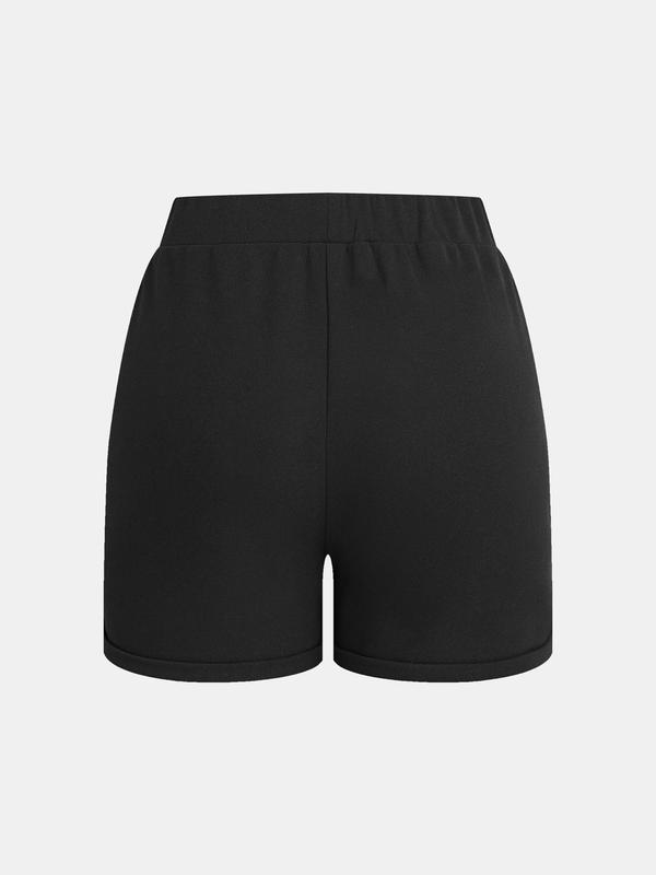 YOZY Women's Fake Buttons Decor Straight Leg Shorts, Casual Comfy Elastic Waist Shorts for Daily Wear, Ladies Bottoms for All Seasons
