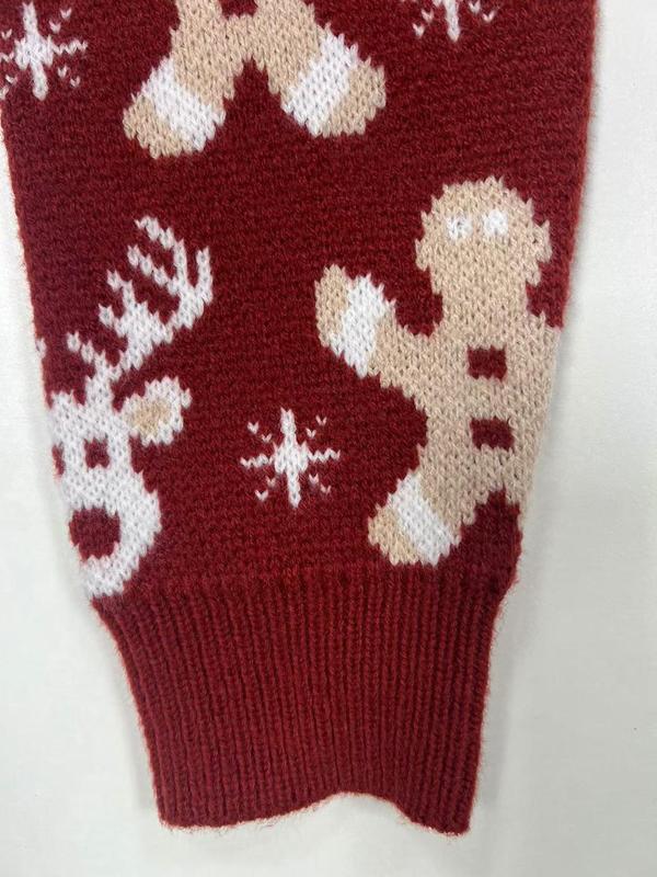 Women's Christmas Themed Cartoon Reindeer Embroidery Sweater Cardigan, Casual Drop Shoulder Long Sleeve Button Front Knitwear for Fall & Winter, Women's Knit Clothing for Daily Wear