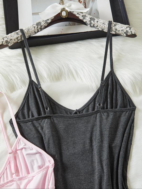 Women's Solid Backless Cami Nightdress, Elegant Adjustable Spaghetti Strap Nightgown, Ladies Sleepwear for All Seasons