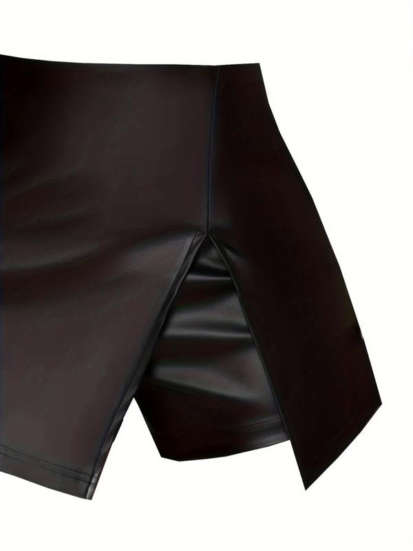 Women's Solid High Waist Split Hem Skinny Shorts, Elegant Fashion Casual Skort for Daily Outdoor Wear, Ladies Bottoms for Summer
