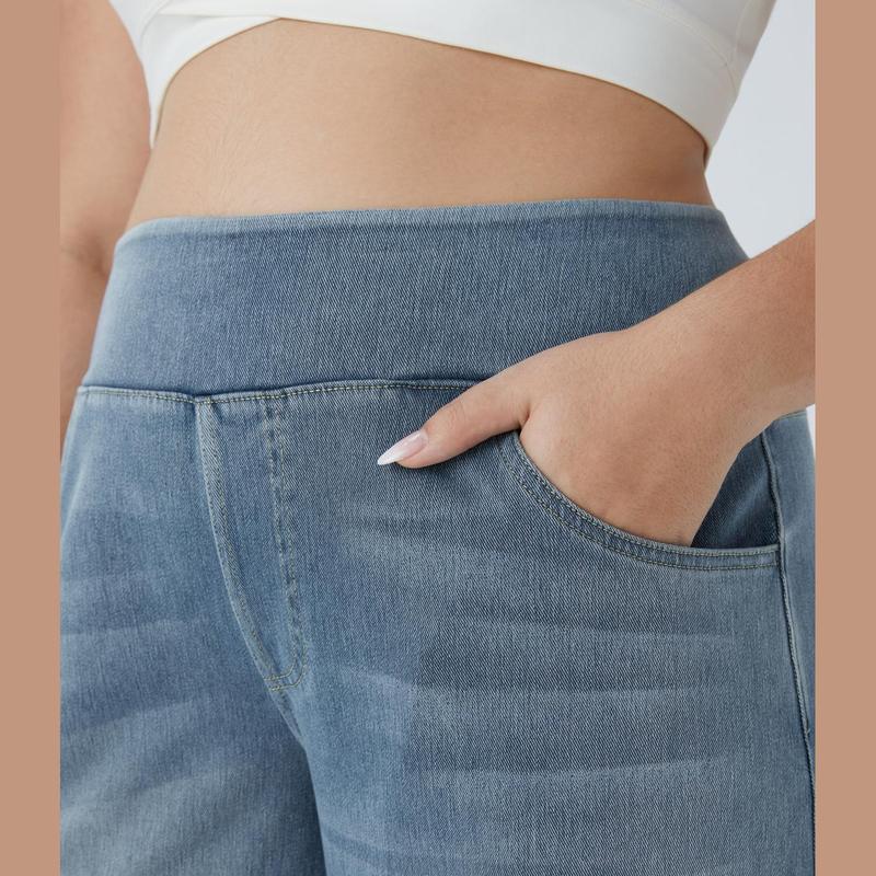 Halara Flex High Waisted Multiple Pockets Wide Leg Washed Stretchy Knit Casual Plus Size Jean