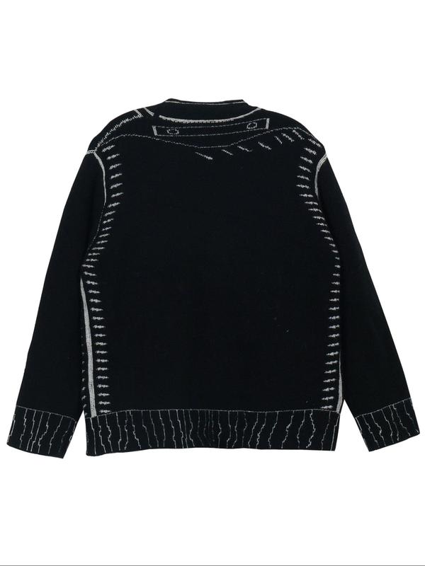  Graphic Print Button Front V Neck Cardigan, Knitting Womenswear, Comfort Drop Shoulder Long Sleeve Cardigan for Fall & Winter, Women's Knitwear for Daily Wear, Sweaters for Fall, Cardigan for Women, Going Out Outfits 2024