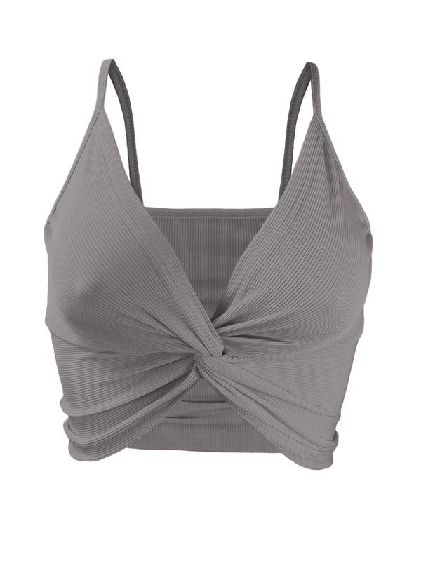 Women's Twist Asymmetrical Crop Cami Top, Solid Spaghetti Strap Top for All Seasons, Ladies Clothes for Daily Wear