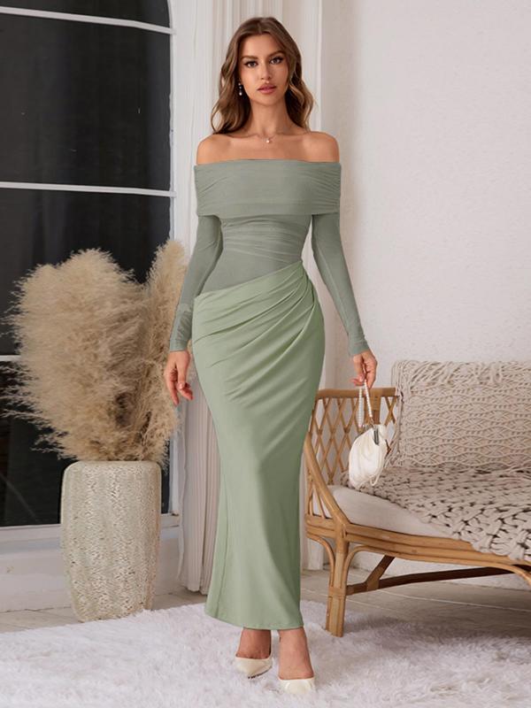 Christmas Deals, Women's Plain Cut Out Ruched Sheer Off Shoulder Bodycon Dress, Fashion Long Sleeve Long Dress for Party Club Dating Wear, Christmas 2024 Trend, Fall & Winter Clothes