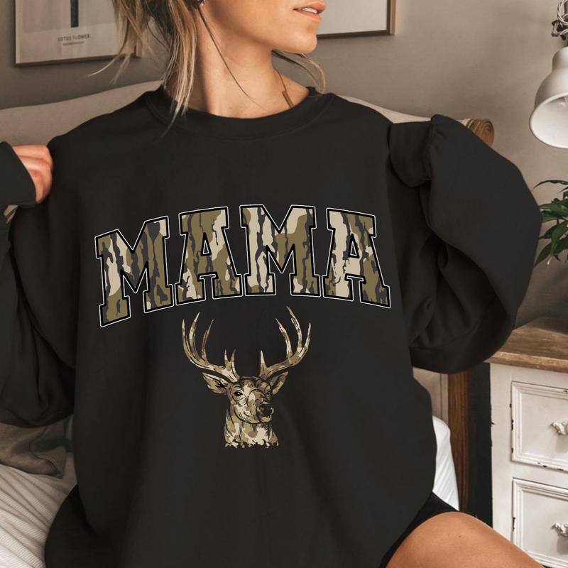 Mama Deer Hunt Camo Bottomland Pattern Crewneck Sweatshirt, Mama Hunting Season Tee
