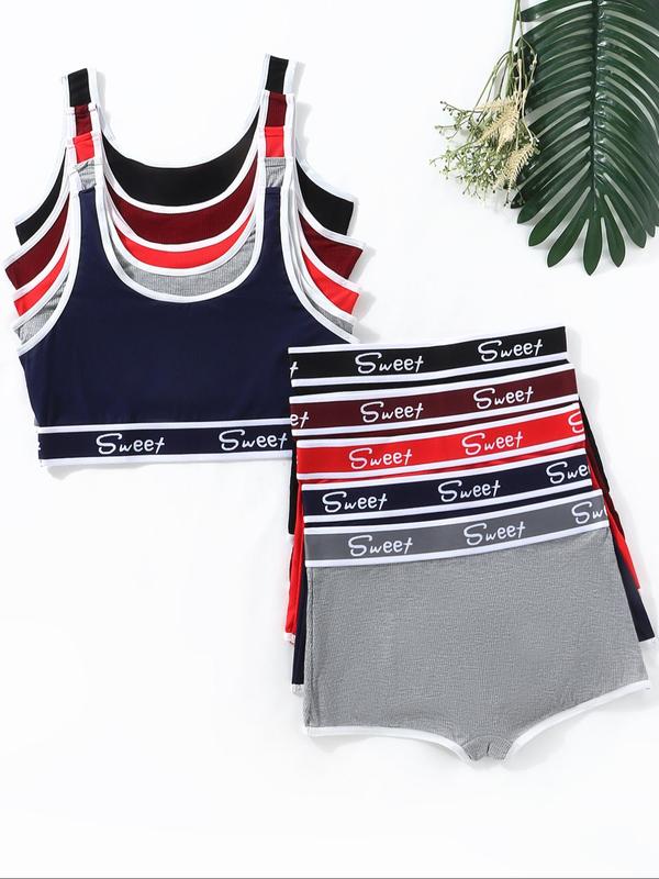 Women's Letter Print Contrast Binding Wireless Bra & Panties Underwear Set, Fall Wear, Casual Breathable Comfortable Underwear Set for Daily Womenswear, Fall Underwear Set Grwm Underwater