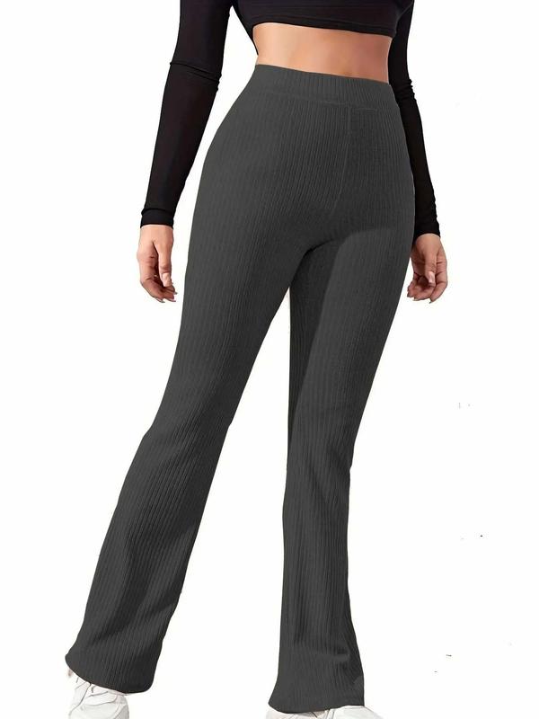 Women's Solid High Waist Flare Leg Pants, Casual Comfy Bell Bottom Trousers for Daily Wear, Ladies Bottoms for All Seasons