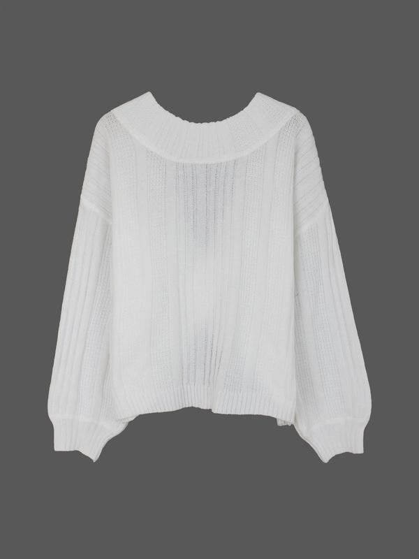Women's Plain Criss Cross Bishop Sleeve Sweater, Comfort Simple Everyday Womenswear, Casual Long Sleeve Round Neck Jumper for Spring & Fall, Women's Knitwear for Daily Wear, Downtown Girl Clothes, Fall Gift