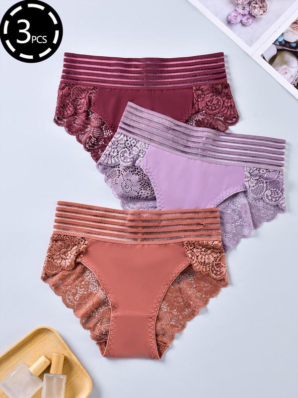 Women's Plain Floral Lace Scallop Trim Knicker, Casual Minimalist Basic Panties for Women, Breathable Comfortable High Waist Panty, Lady's Underwear for All Seasons, Bridal Womenswear