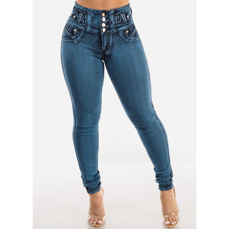 Butt Lift High Waist Skinny Jeans Blue Acid Wash