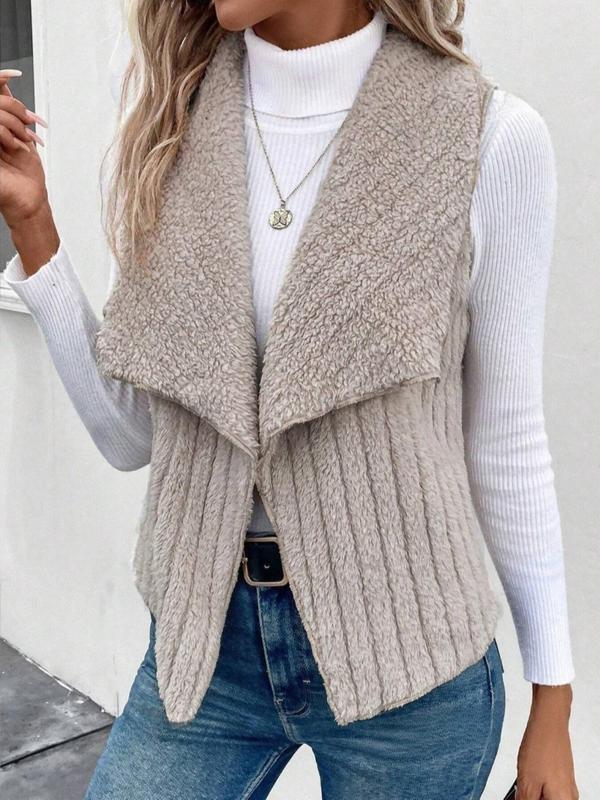  Women's Solid Color Jacquard Open Front Vest Coat, Casual Sleeveless Collared Outerwear for Fall & Winter, Women's Clothes for Daily Wear