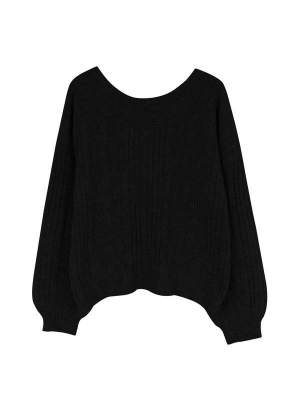 Women's Plain Criss Cross Bishop Sleeve Sweater, Comfort Simple Everyday Womenswear, Casual Long Sleeve Round Neck Jumper for Spring & Fall, Women's Knitwear for Daily Wear, Downtown Girl Clothes, Fall Gift