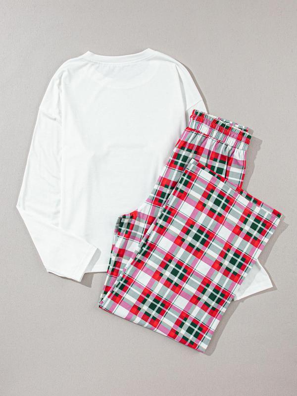 Two-piece Set Women's Christmas Print Drop Shoulder Lounge Set, Casual Comfy  Long Sleeve Top & Elastic Waist Pants, Women's Sleepwear for Fall & Winter
