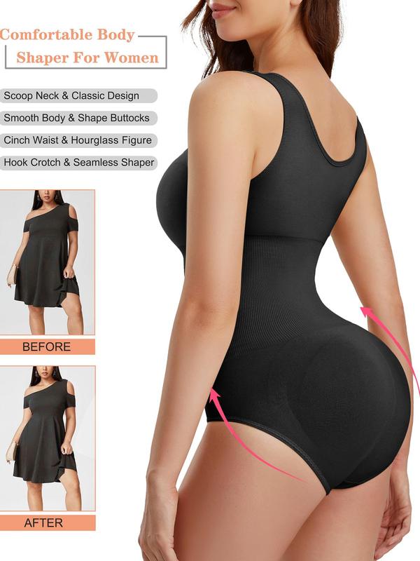 Women's Solid Tummy Control Shapewear Bodysuit with Open Crotch Design, Basic Comfortable Breathable Shaper, Ladies Shapewear for Daily Wear