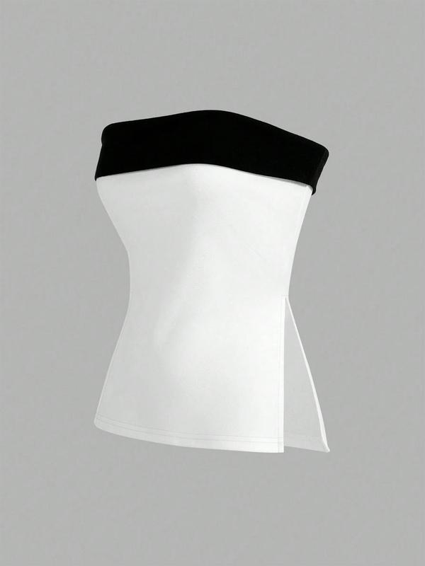 Women's Colorblock Backless Split Side Tube Top, Casual Strapless Top for Summer,  Women's Clothing for Daily Wear
