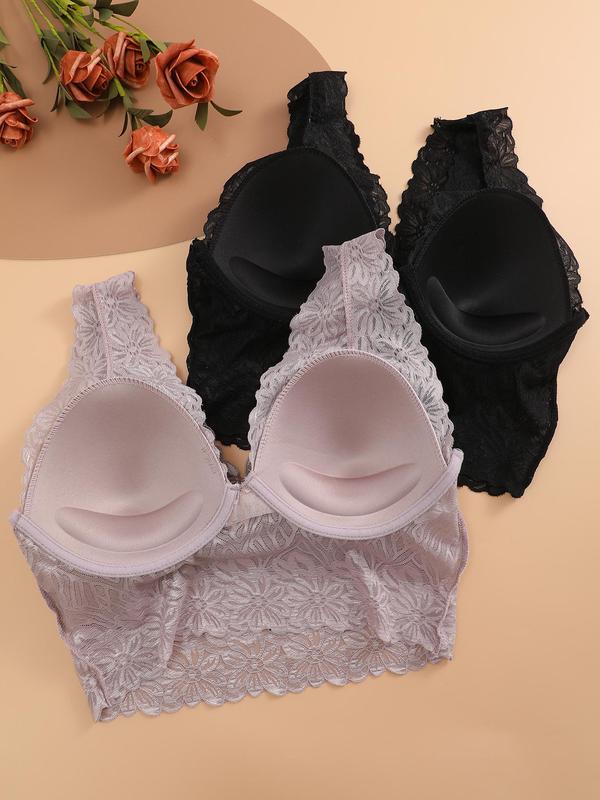 Women's Lace Wireless Bra, Chic Pendant Decor Push Up Lingerie Top, Softness Underwear for All Seasons