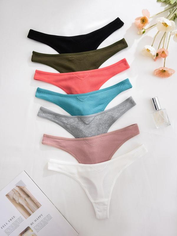Women's Solid Drop Waist Thong, Casual Comfy Breathable Panties for Daily Wear, Back To School Wear, Summer Wear 2024, Lady Knickers for All Seasons, Fall Wear, Fallfreshness, Fall Essentials Wear Para Brunch