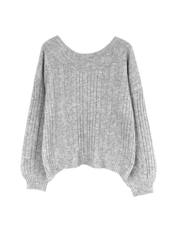 Women's Plain Criss Cross Bishop Sleeve Sweater, Comfort Simple Everyday Womenswear, Casual Long Sleeve Round Neck Jumper for Spring & Fall, Women's Knitwear for Daily Wear, Downtown Girl Clothes, Fall Gift