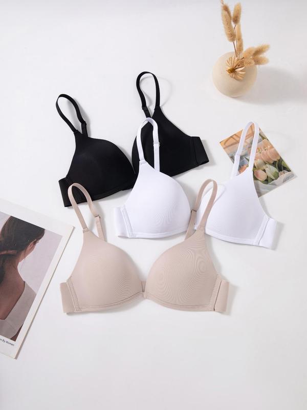 Women's Solid Adjustable Hook & Eye Closure Wireless Bra, Adjustable Strap Lingerie Top, Soft Comfy Breathable Lingerie for All Seasons