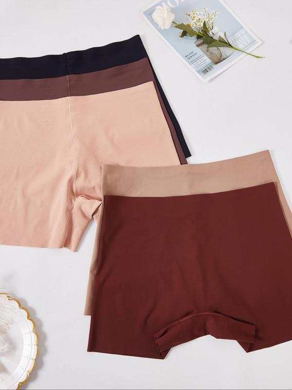 Women's Basic Solid Color Seamless Boyshorts, Lady Casual Comfort Minimalist High Stretch Panties, Ladies Underwear for All Seasons, Womenswear