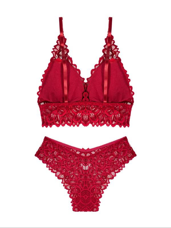 Women's Solid Color Lace Push Up Bra & Panty Set, Adjustable Strap Bra & Panty Set, Soft Comfortable Breathable Underwear Set for Women