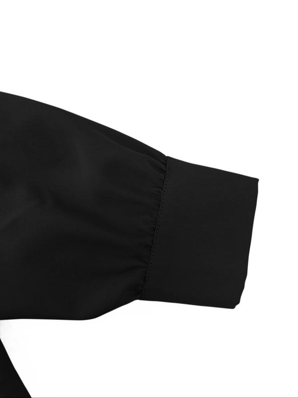 Women's Plain V Neck Long Sleeve Blouse, Casual Solid Color Top for Daily Wear, Ladies Clothes for All Seasons