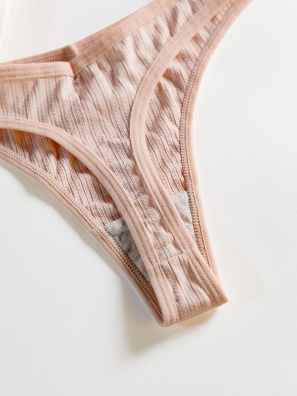 Women's 10pcs Solid Drop Waist Thong, Summer Wear, Casual Comfy Breathable Ribbed Panty for Daily Wear, Ladies Underwear for All Seasons, Breathable Back To School Underwear