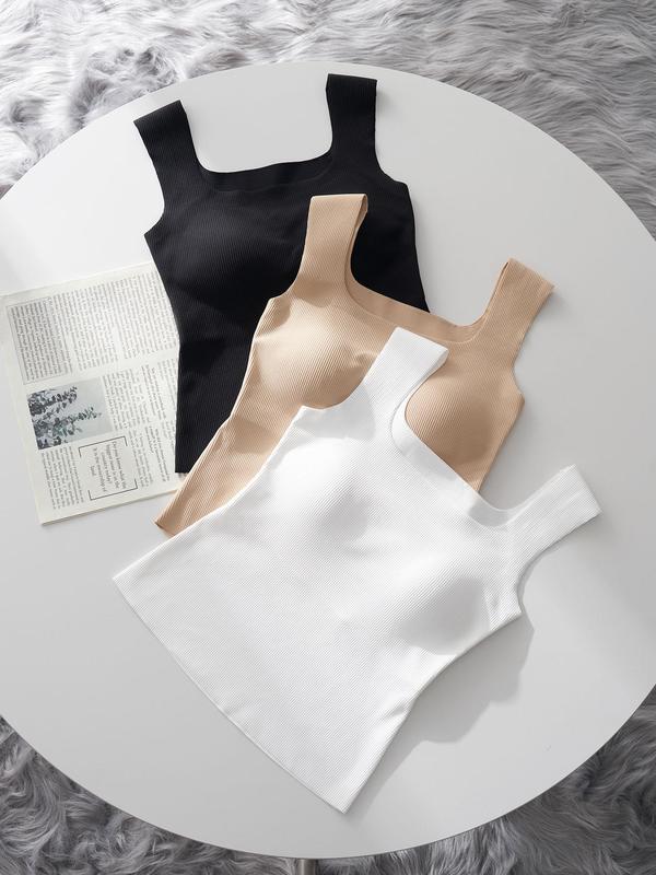 Women's Solid Textured Wireless Bralette, Casual Comfy Built-in Cup without Underwire for Daily Wear, Basic Lingerie Top for All Seasons