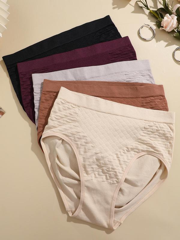 Women's Solid Textured Mid Waist Panty, Casual Comfy Breathable Knicker for Daily Wear, Ladies Underwear for All Seasons