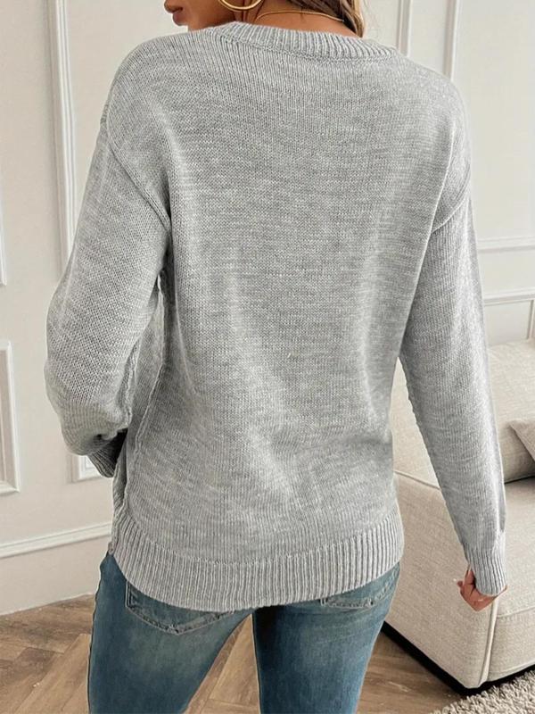 Women's Plain Drop Shoulder Sweater Pullover, Casual Long Sleeve Round Neck Jumper for Daily Outdoor Wear, Ladies Knitwear for All Seasons