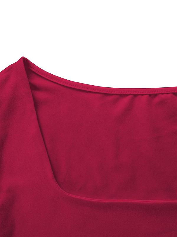 Women's Solid Color Square Neck Long Sleeve Tee, Casual Comfy T-shirt for Spring & Fall, Women's Top for Daily Wear
