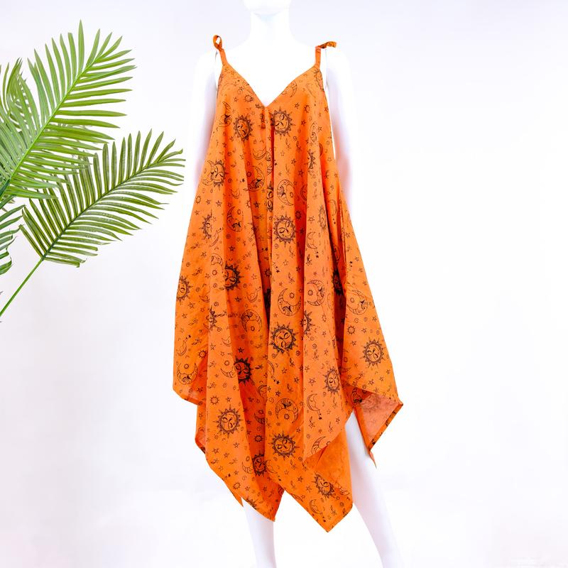 Celestial Print Bohemian Wide Leg Cotton Jumpsuit