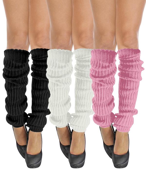 3 Pairs Minimalist Solid Textured Ribbed Leg Warmers, Casual Soft Cozy Warm Leg Warmers for Fall & Winter, Sports Leg Warmers for Women & Girls