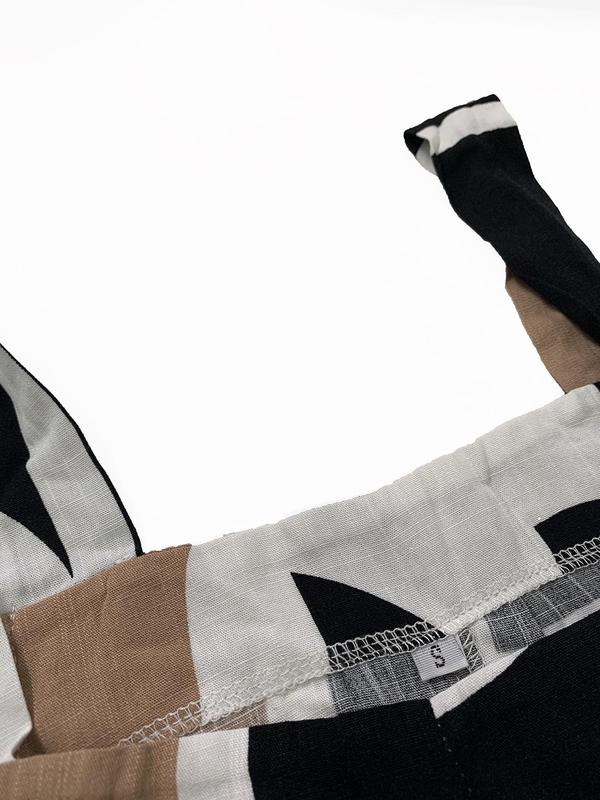 Women's All Over Print Plicated Pocket Wide Leg Jumpsuit, Casual Sleeveless Square Neck Jumpsuit for Summer, Women's Jumpsuit for Daily Wear