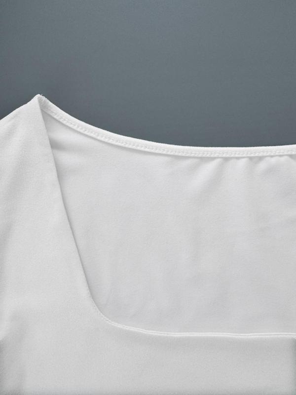 Women's Solid Color Square Neck Long Sleeve Tee, Casual Comfy T-shirt for Spring & Fall, Women's Top for Daily Wear