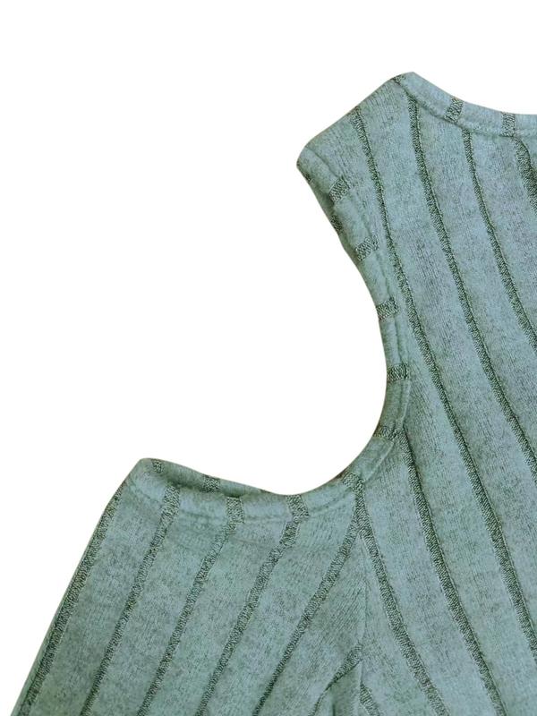 Women's Plain Cut Out Cold Shoulder Ribbed Tee, Casual Long Sleeve T-shirt for Spring & Fall, Women's Clothing for Daily Wear
