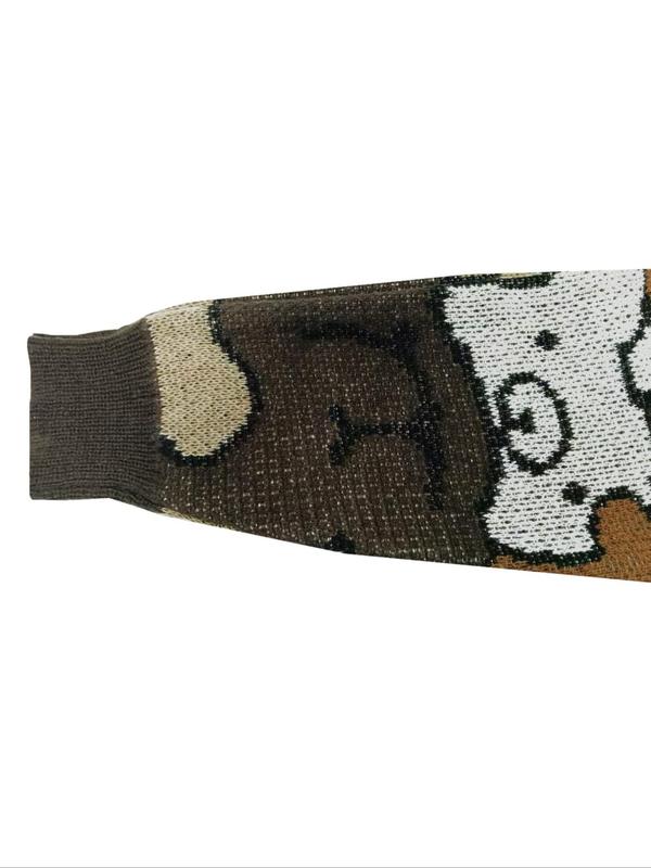Women's Cartoon Bear Print Button Front Cardigan, Cute Casual Long Sleeve V Neck Knitwear for Fall & Winter, Cardigan for Women, Women's Knit Clothing for Daily Wear