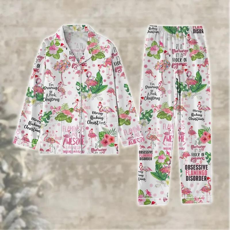 Christmas Flamingo Cute Animal Pajamas Christmas, Family Pajamas For Party, Tropical Xmas Midnight Pajamas