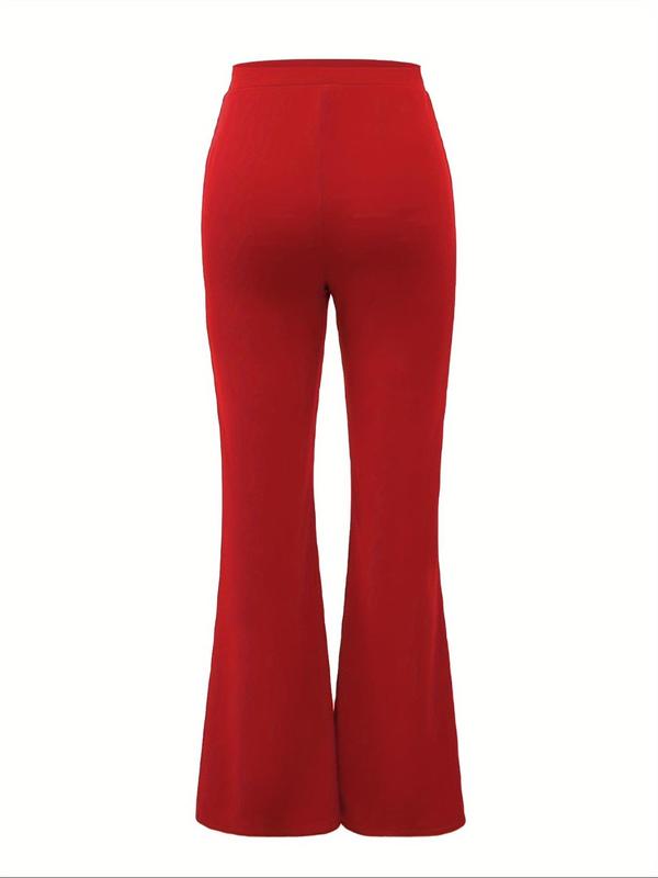 Women's Solid Color Stitching High Waist Straight Leg Pants, Casual Comfy Elastic Waist Trousers for Daily Wear, Ladies Bottoms for All Seasons