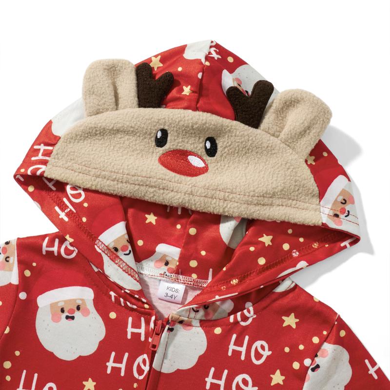 Matching Christmas Pajamas for Family Long Sleeve Santa Print Hooded Romper Zip Up Jumpsuits Xmas Pj's Clothes Homewear Sleepwear Loungewear Nightwear Bodysuit Womenswear  Round Neck Winter Womenswear Outdoors